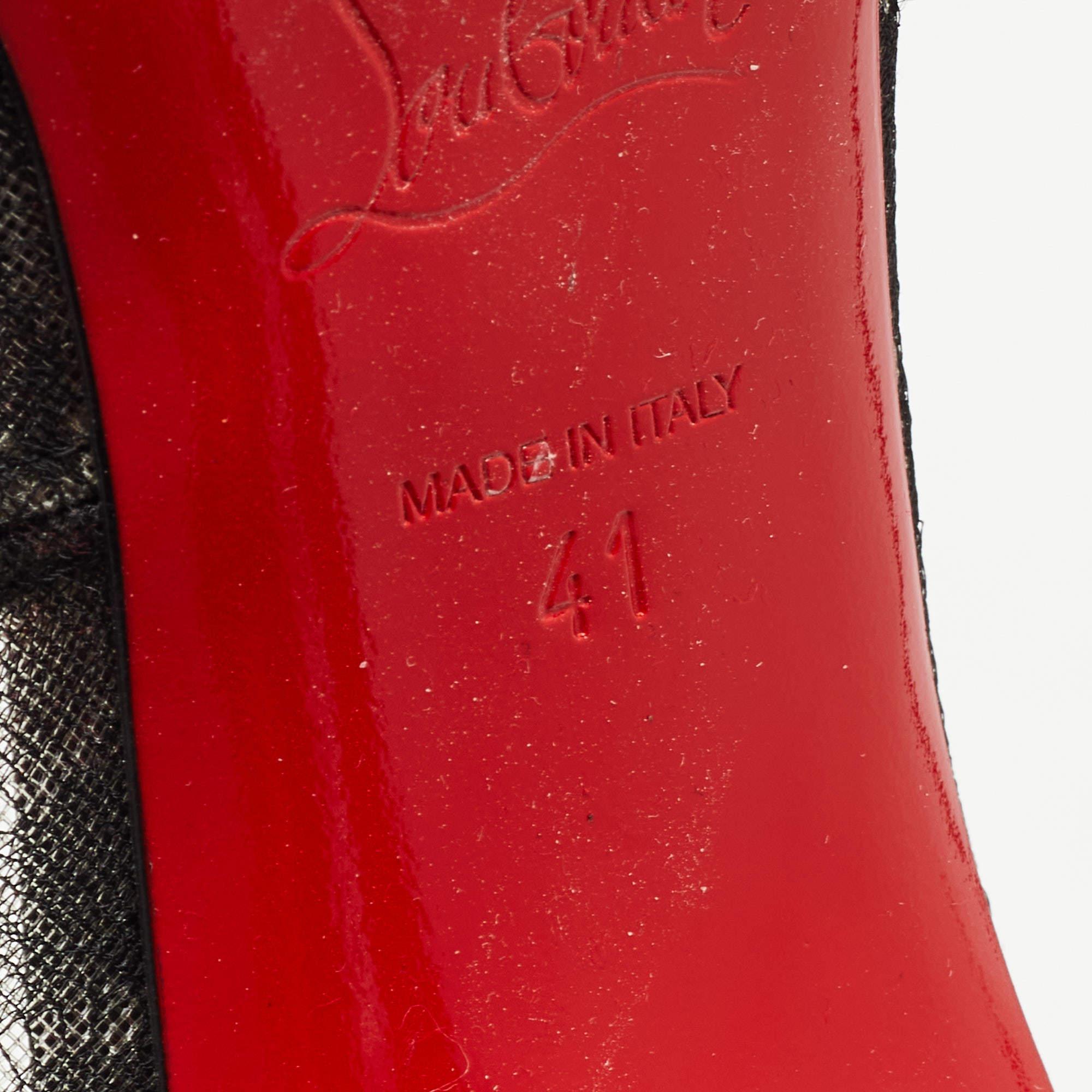 Women's Christian Louboutin Black Leather and Mesh Follies Pumps Size 41