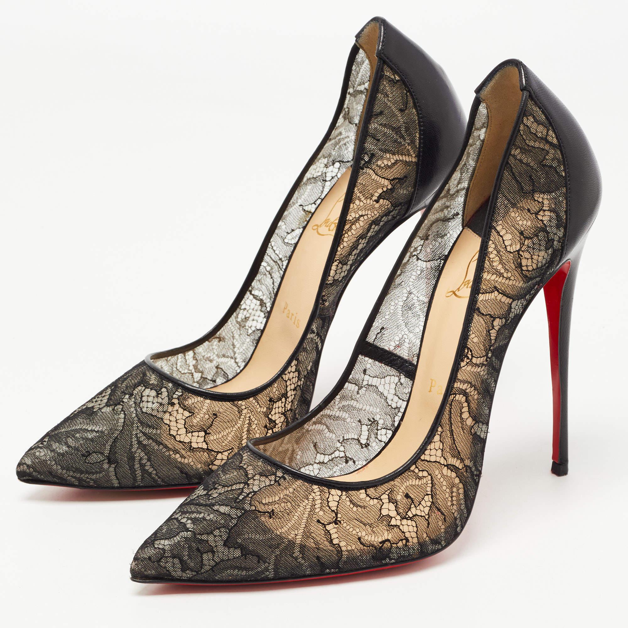 Christian Louboutin Black Leather and Mesh Follies Pumps Size 41 4