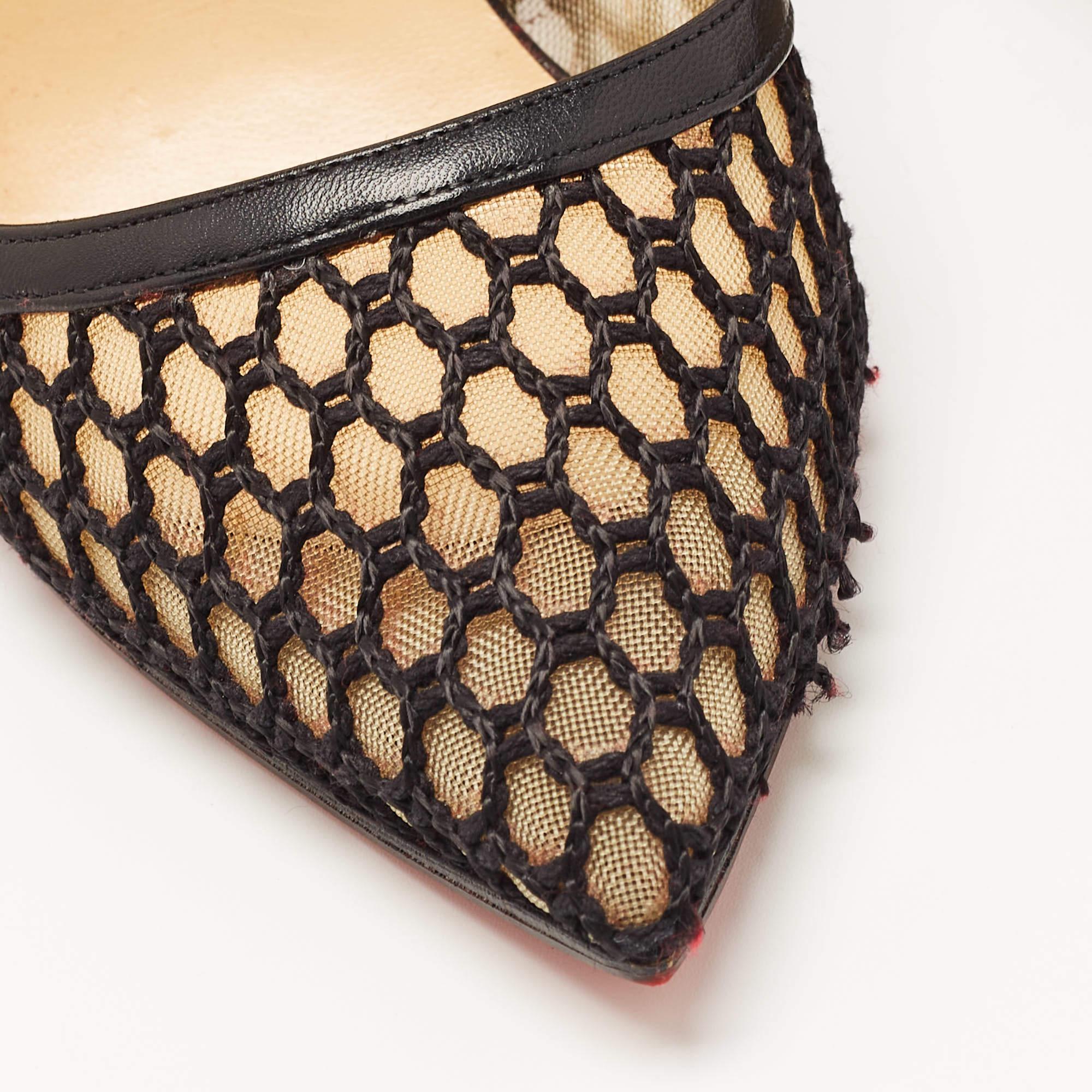 Christian Louboutin Black Leather and Mesh Miluna Slingback Pumps Size 37.5 For Sale 4
