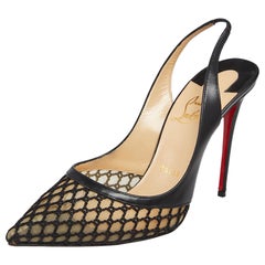 Christian Louboutin Black Leather And Mesh Miluna Slingback Sandals Size 37.5