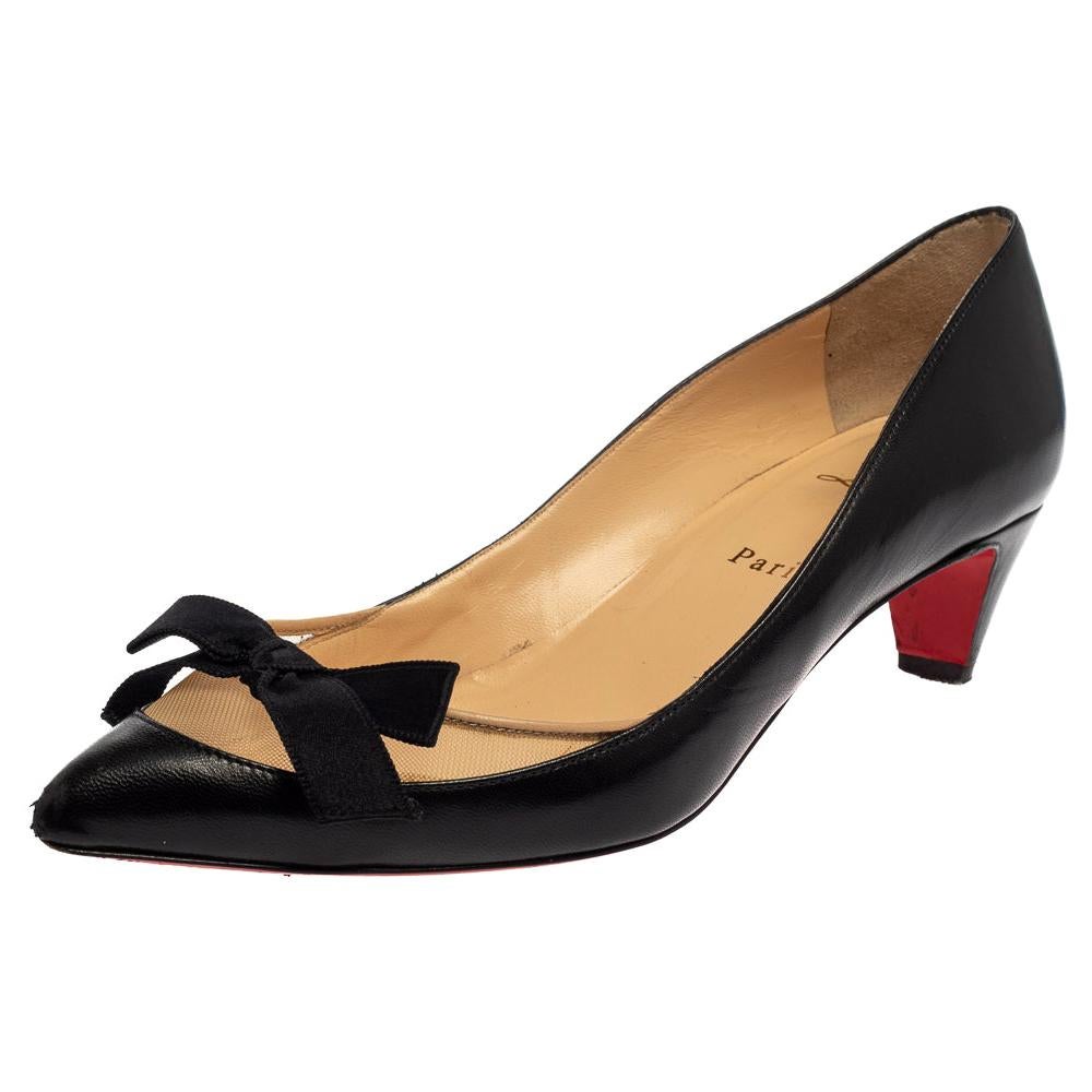 Christian Louboutin Black Leather And Mesh Minima Pumps Size 38.5