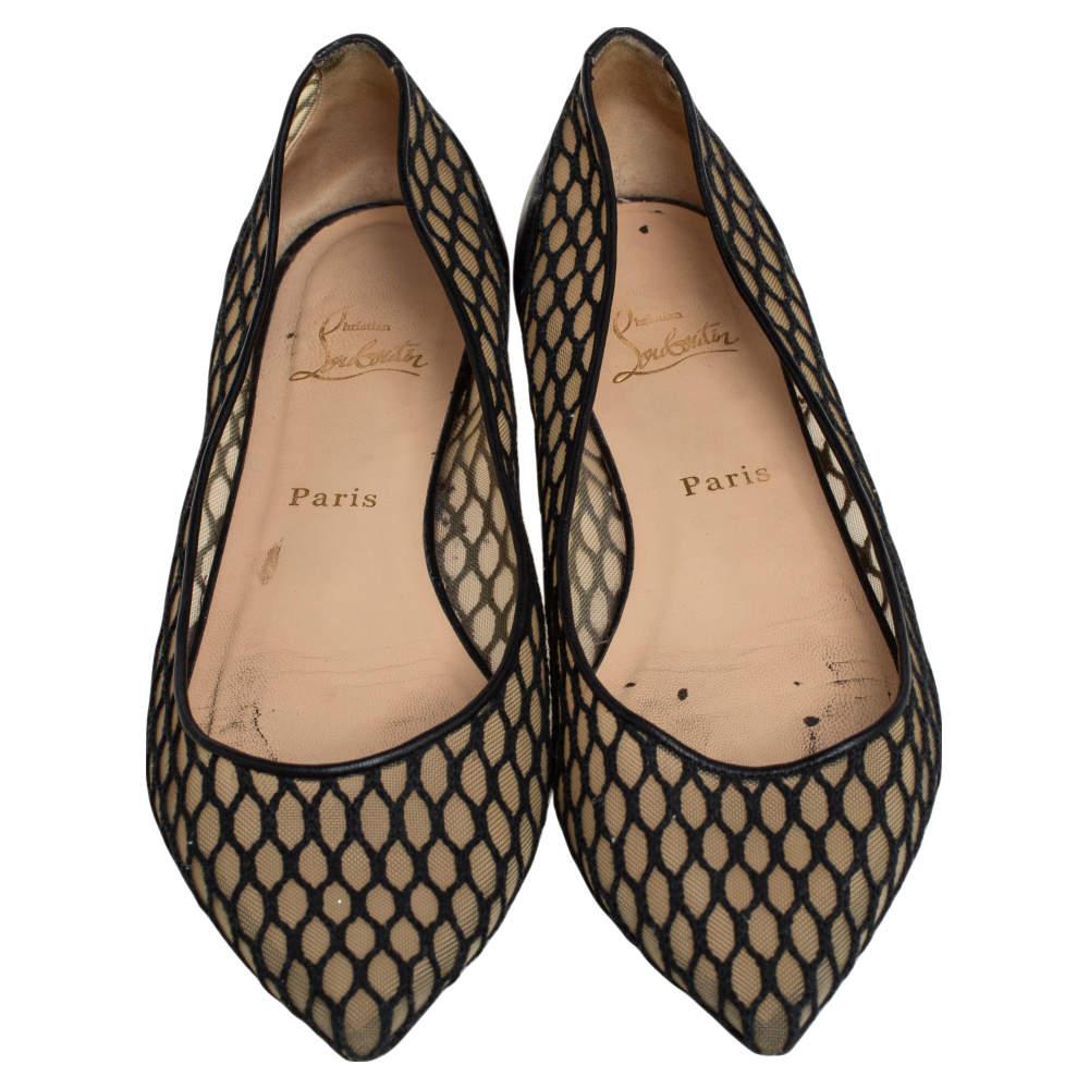 Christian Louboutin Black Leather and Mesh Miss Mix Ballet Flats Size 39 In Fair Condition In Dubai, Al Qouz 2