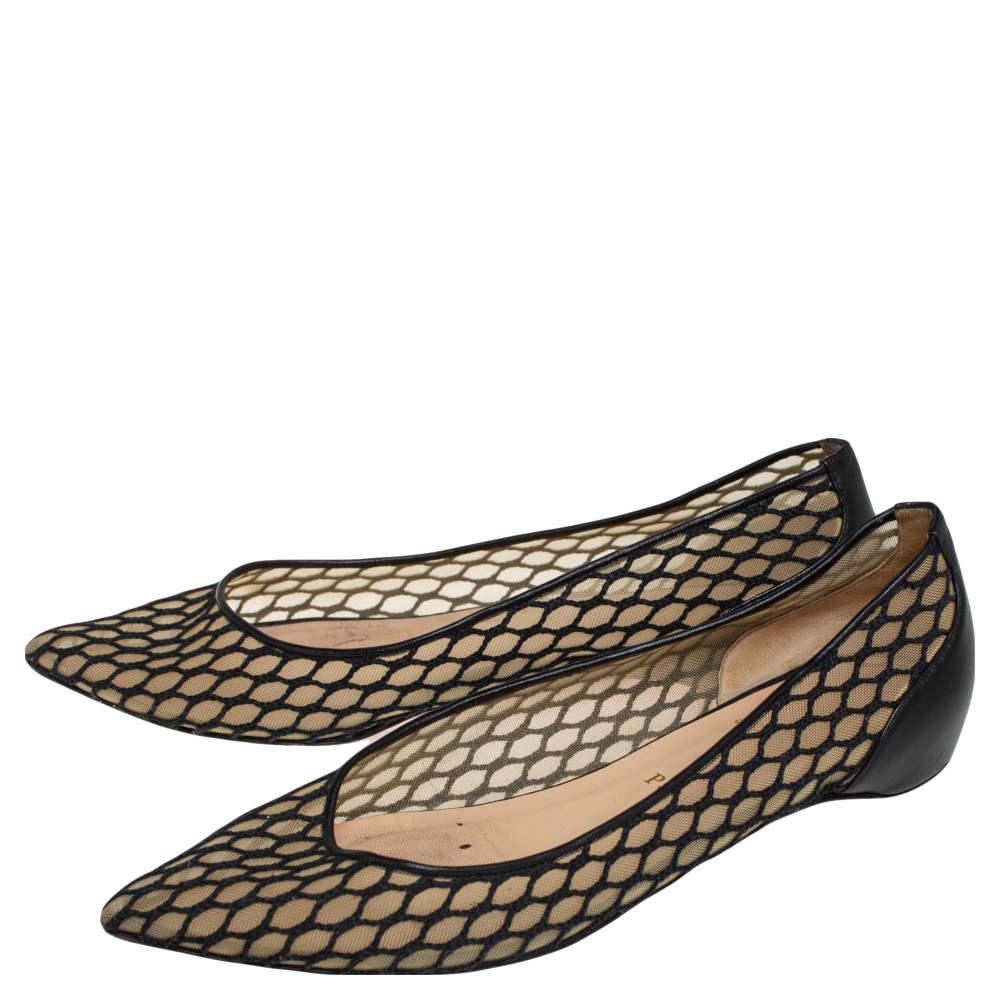 Women's Christian Louboutin Black Leather and Mesh Miss Mix Ballet Flats Size 39