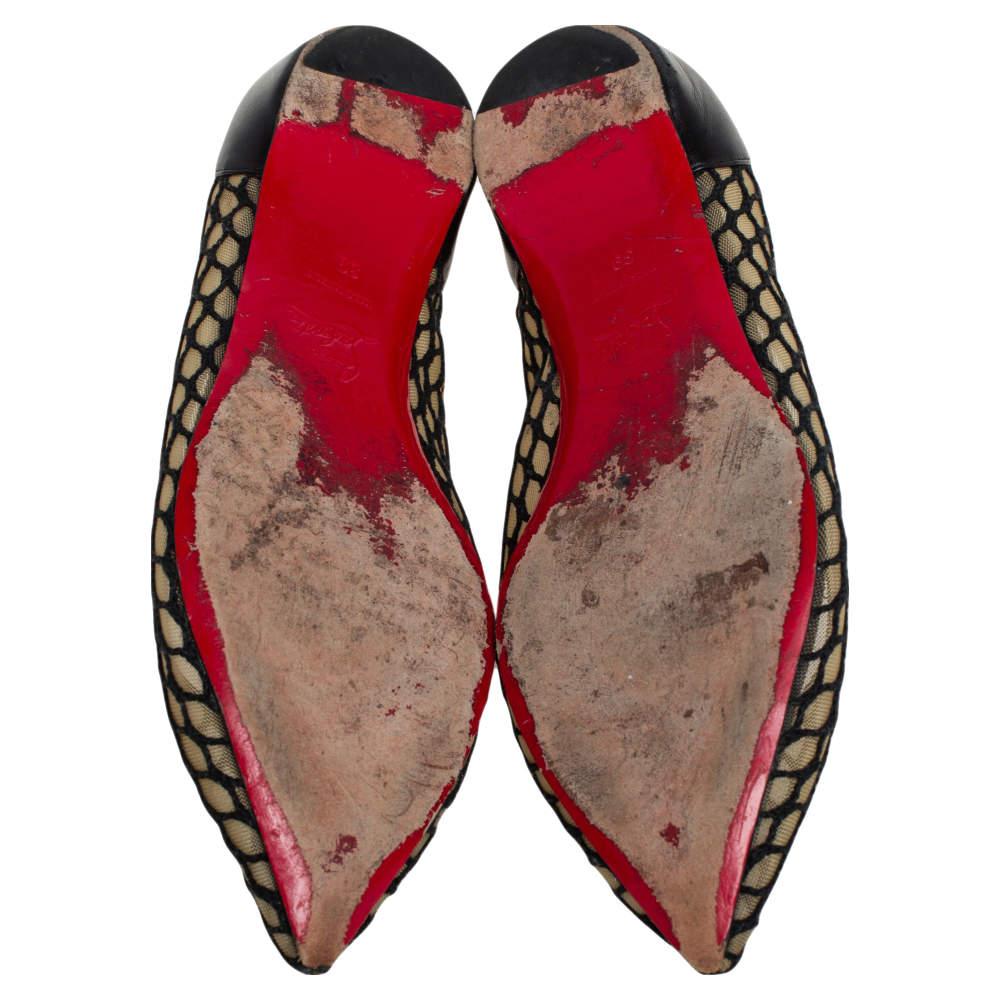 Christian Louboutin Black Leather and Mesh Miss Mix Ballet Flats Size 39 2