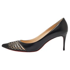 Christian Louboutin Black Leather and Mesh Spiked Bareta Pumps Size 41