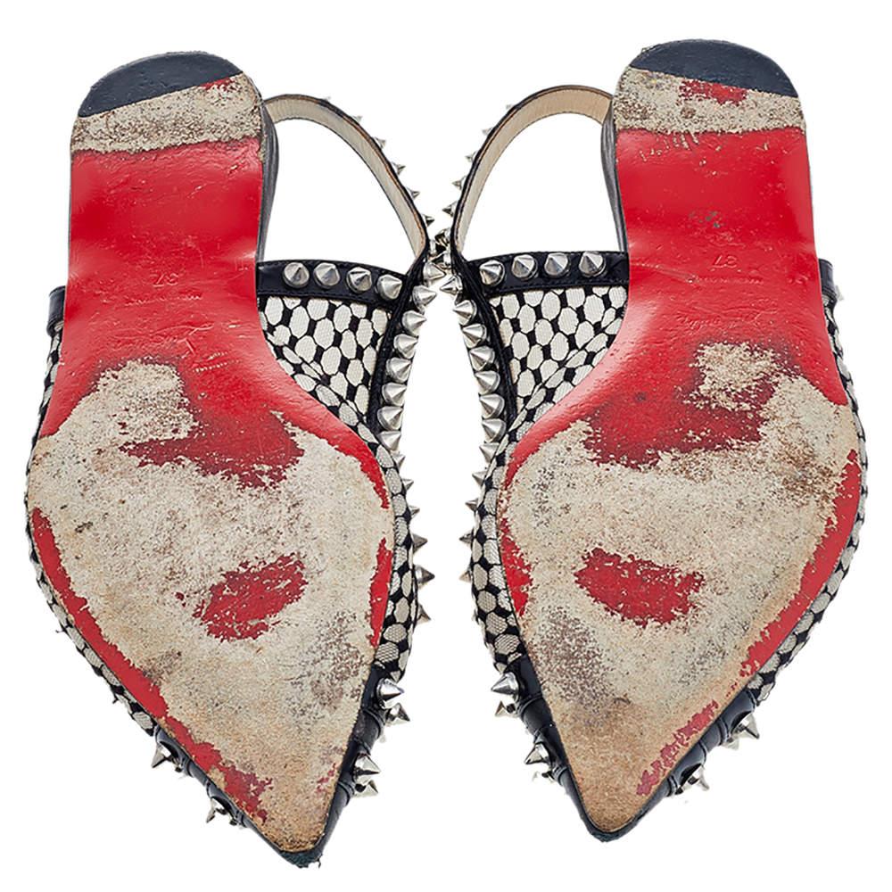 Christian Louboutin Black Leather And Mesh Spiked Flat Sandals Size 37 1
