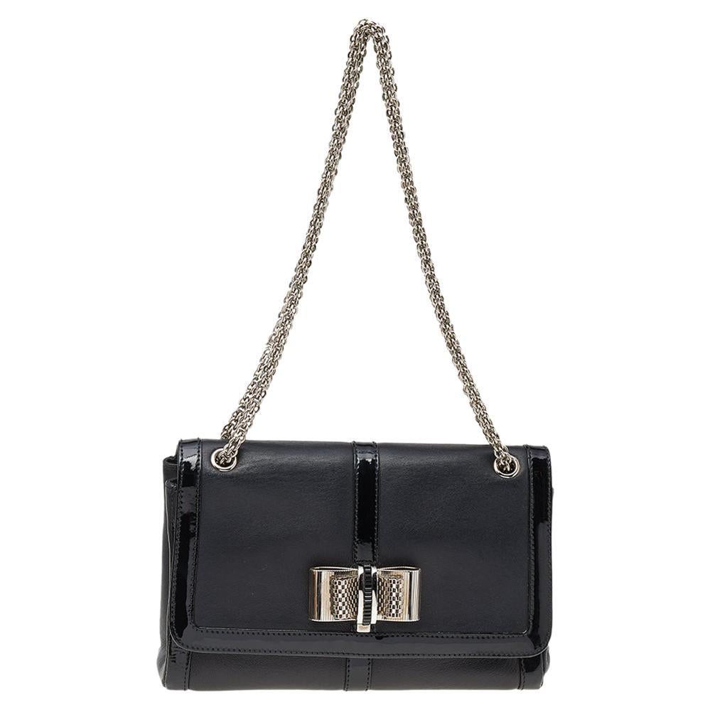 Christian Louboutin Black Leather And Patent Leather Sweet Charity Shoulder Bag