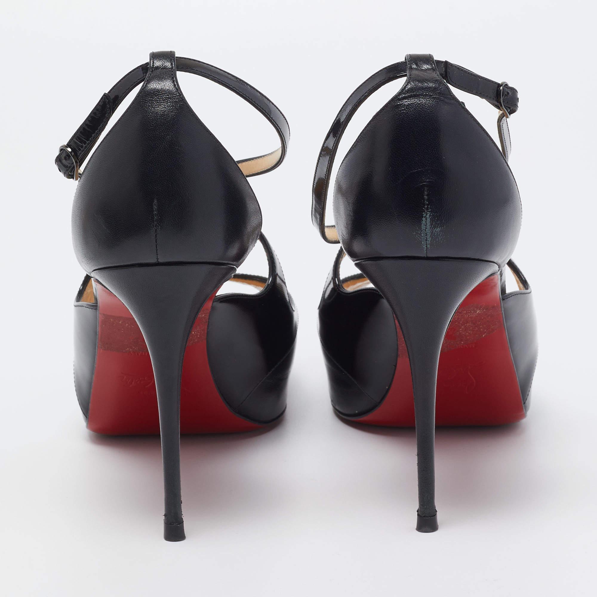 Christian Louboutin Black Leather and Patent Mira Bella Sandals Size 41 4