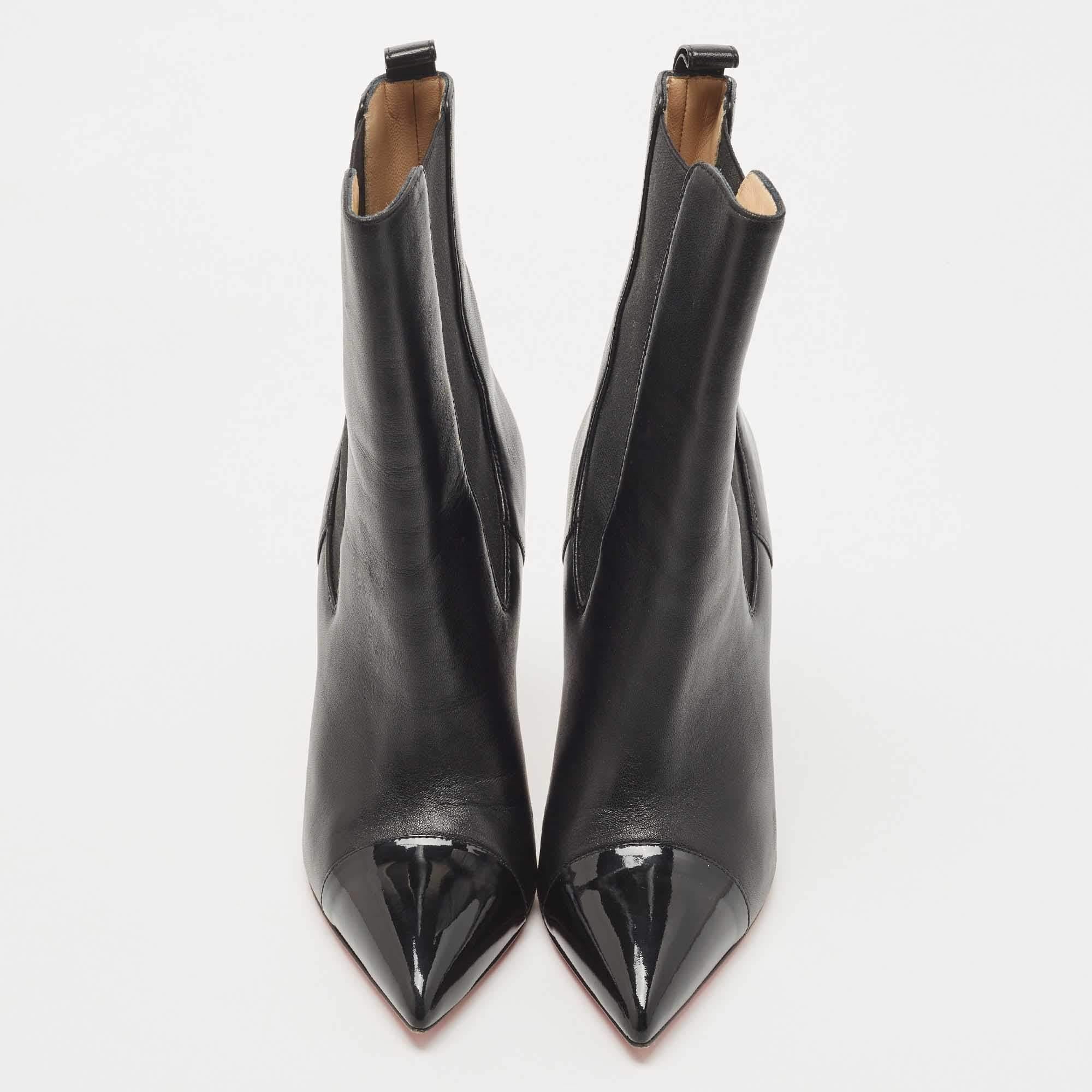 If the quest is for a pair of statement boots, we'll gladly choose this one by Christian Louboutin. The women's booties are crafted from leather and have shiny cap toes, elastic panels, red soles, and sleek heels.

