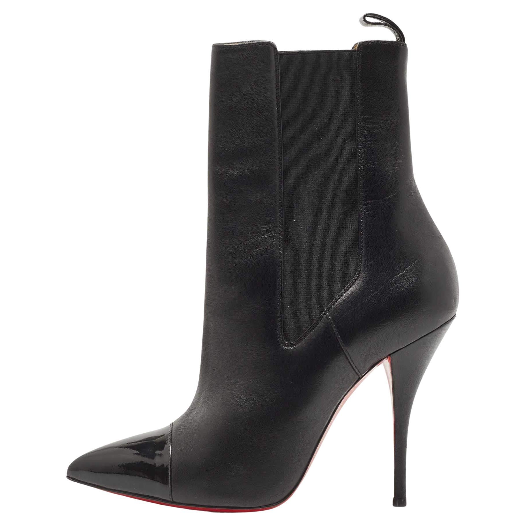 Christian Louboutin Black Leather and Patent Tuscon Booties Size 38