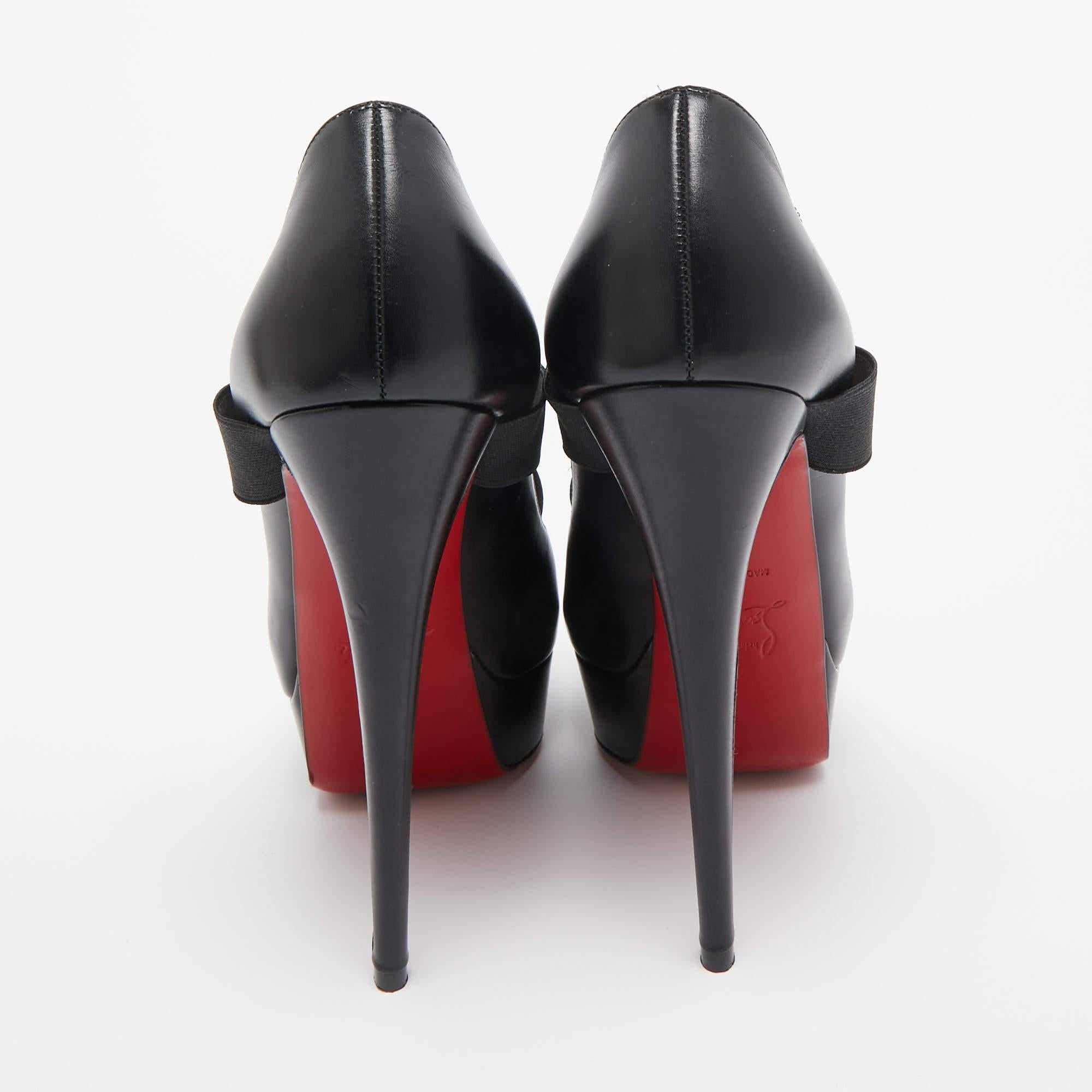 Christian Louboutin Black Leather and  Platform Peep Toe Pump Size 38.5 For Sale 2