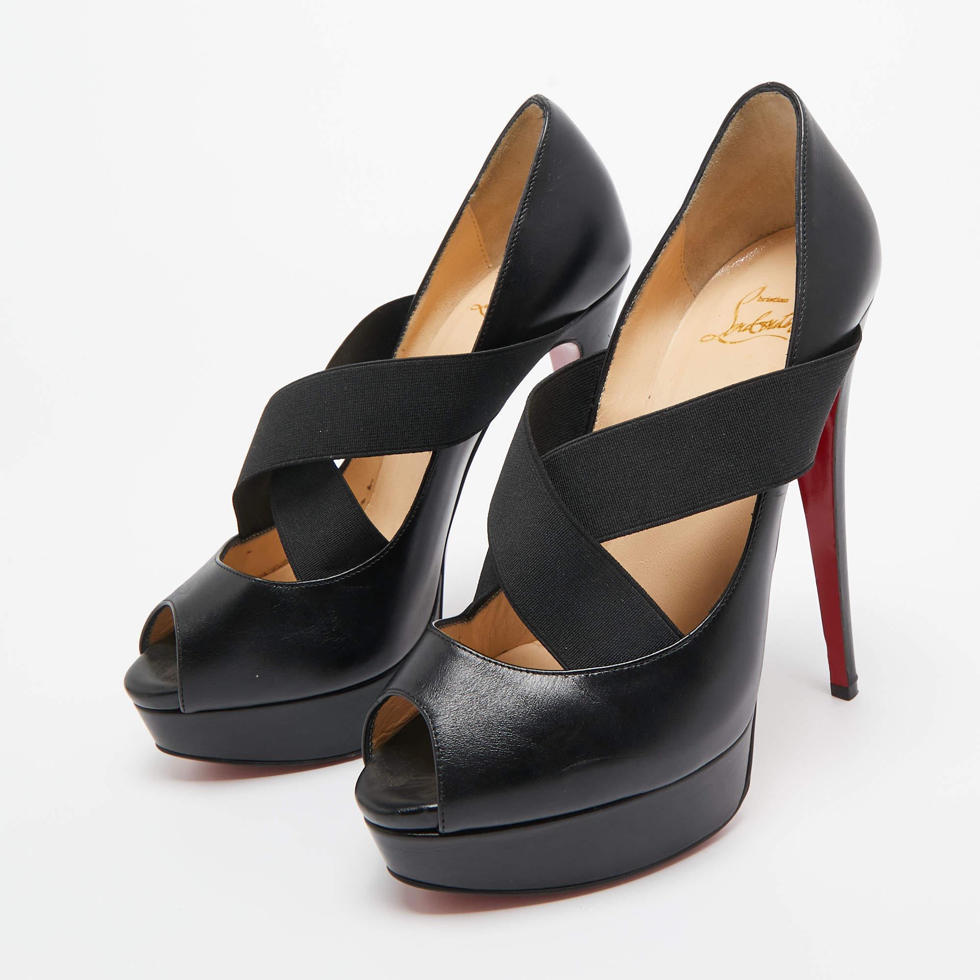 Christian Louboutin Black Leather and  Platform Peep Toe Pump Size 38.5 For Sale 3