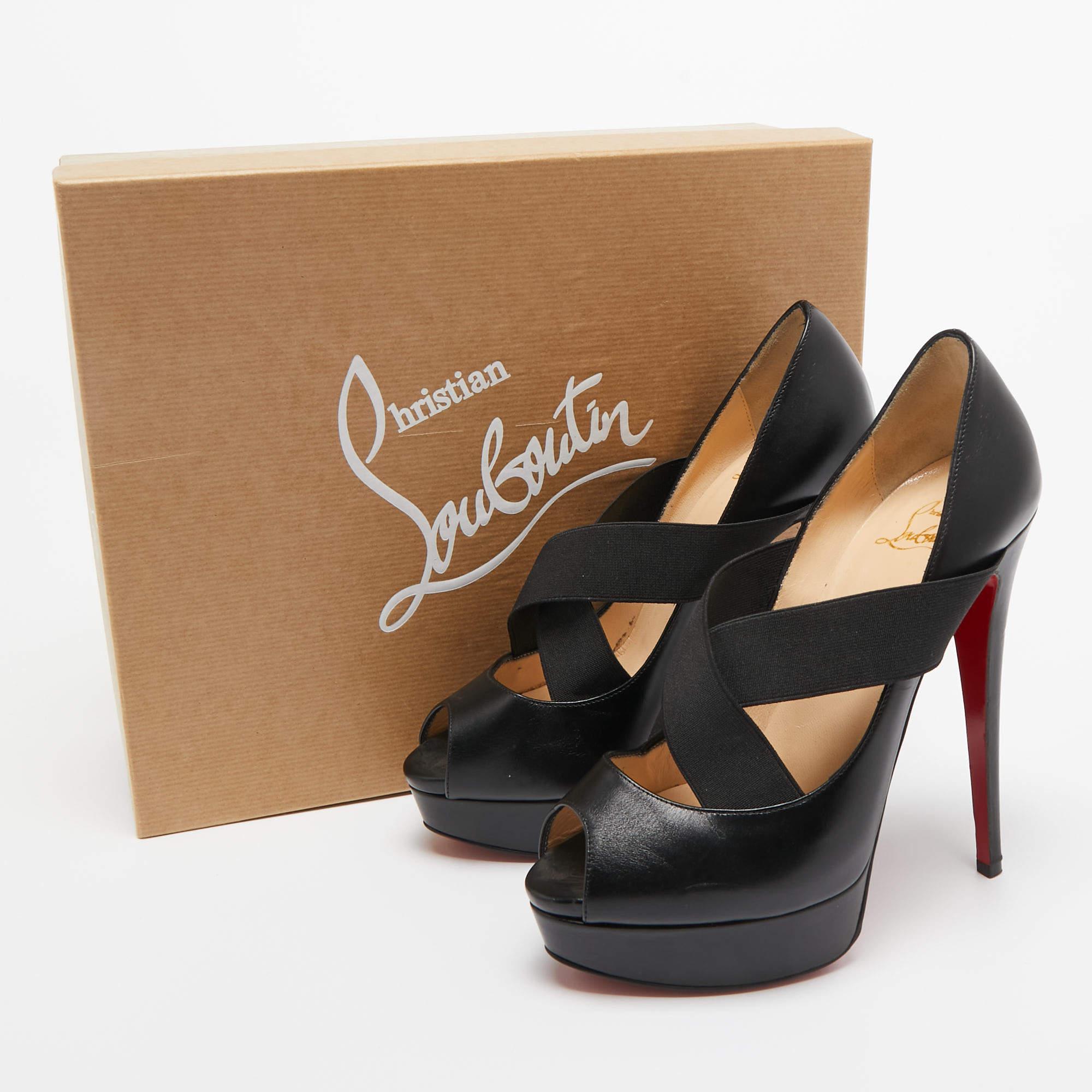 Christian Louboutin Black Leather and  Platform Peep Toe Pump Size 38.5 For Sale 4