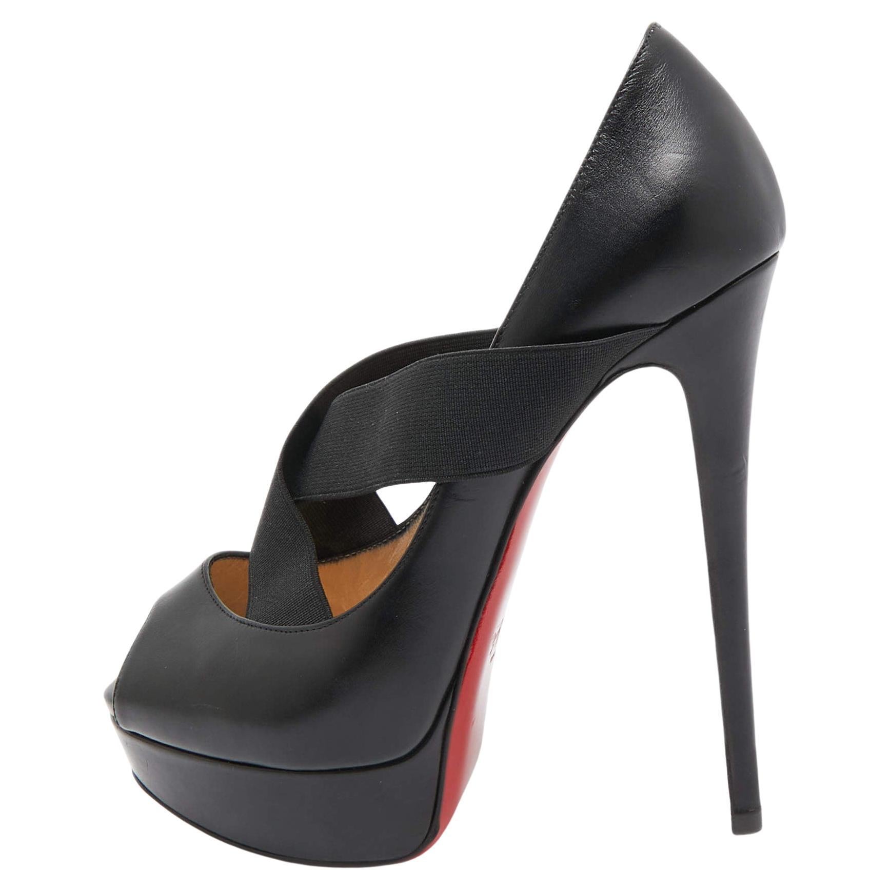 Christian Louboutin Black Leather and  Platform Peep Toe Pump Size 38.5 For Sale