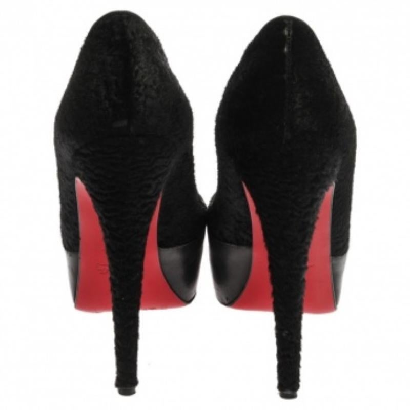 Christian Louboutin Black Leather And Pony Hair Maggie Platform Pumps Size 38 For Sale 3