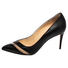 Christian Louboutin Black Leather And PVC 17th Floor Pointed Toe Pumps Size 39