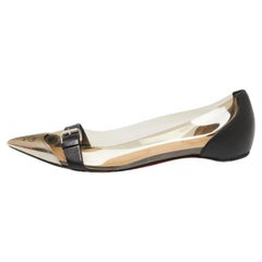 Christian Louboutin Black Leather and PVC Metal Pointed-Toe Ballet Flats Size 36