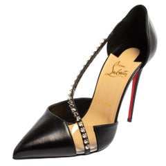 Christian Louboutin Black Leather And PVC Spike Cross D'orsay Pumps Size 40