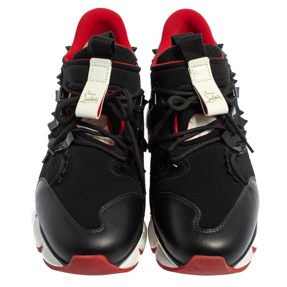 Christian Louboutin Schwarzes Leder und rote Läufer Low Top Turnschuhe Größe 42::5 Herren