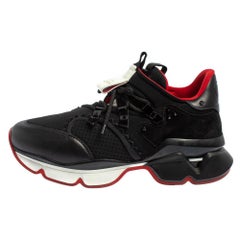 Christian Louboutin Black Leather And Red Runner Low Top Sneakers Size 42.5