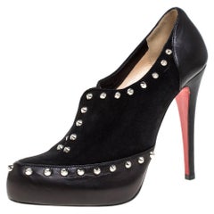 Christian Louboutin Black Leather and Suede Astraqueen Booties Size 37.5