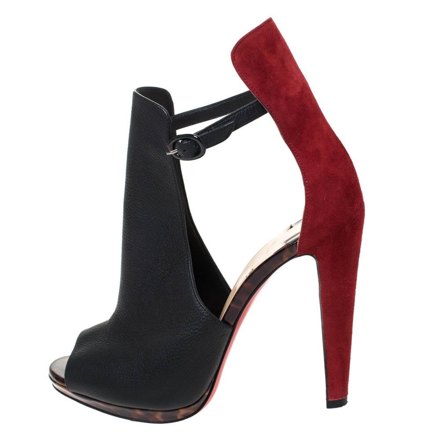 glemme Sprog labyrint Christian Louboutin Black Leather and Suede Barabara Cutout Ankle Boots  Size 38 at 1stDibs