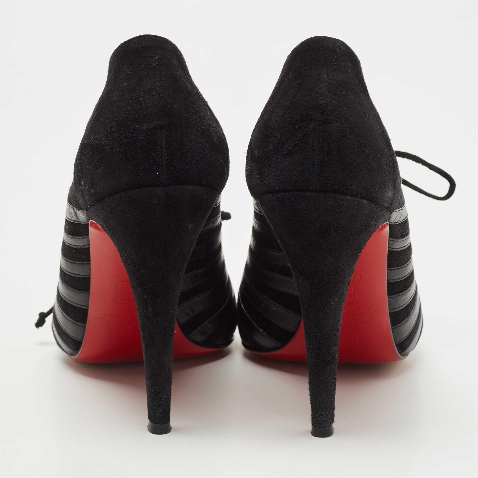 Christian Louboutin Black Leather and Suede Inverness Booties Size 38.5 For Sale 1