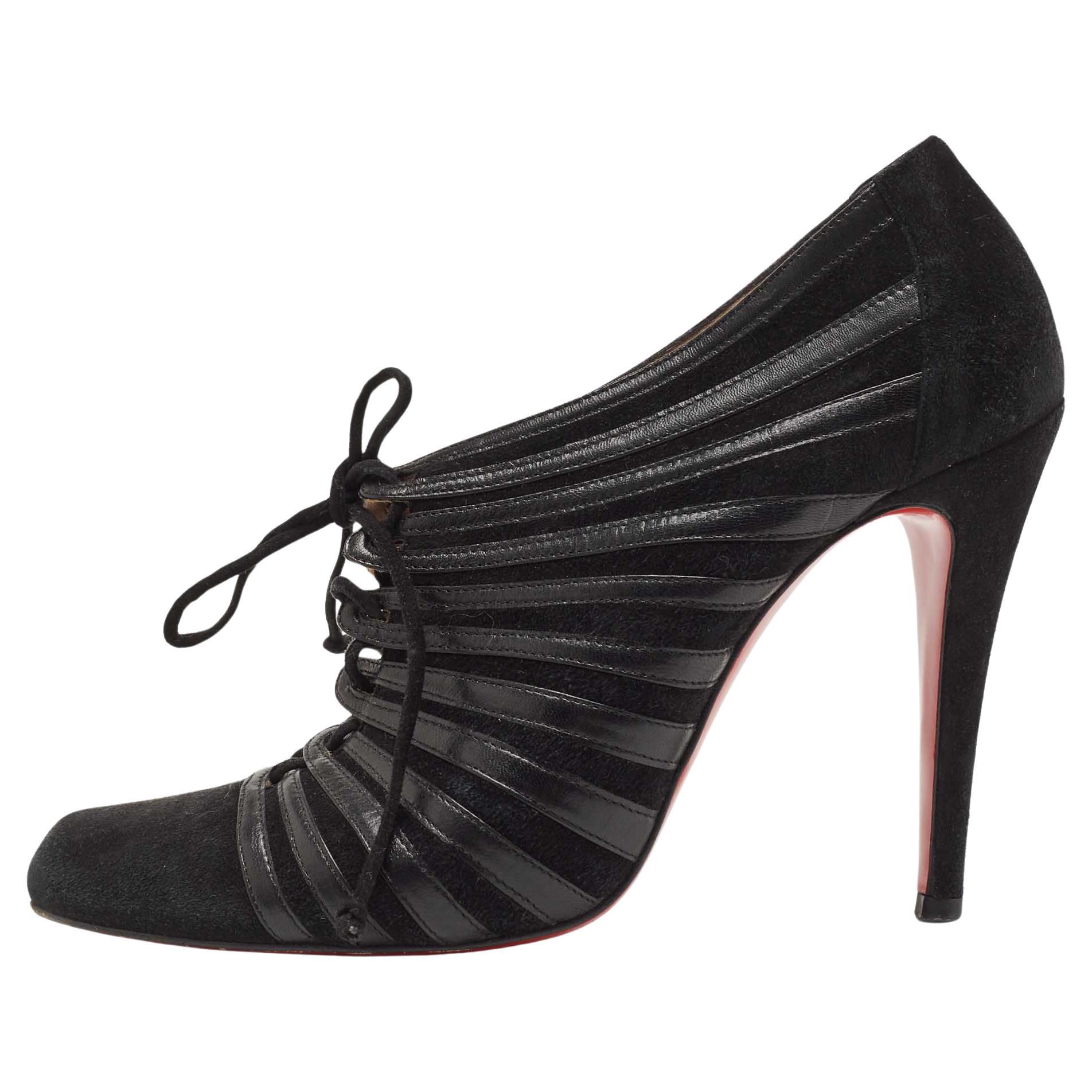 Christian Louboutin Black Leather and Suede Inverness Booties Size 38.5 For Sale