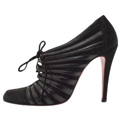 Christian Louboutin Black Leather and Suede Inverness Booties Size 38.5