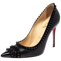 Christian Louboutin Black Leather and Suede Trim Malabar Spiked Pumps Size 38