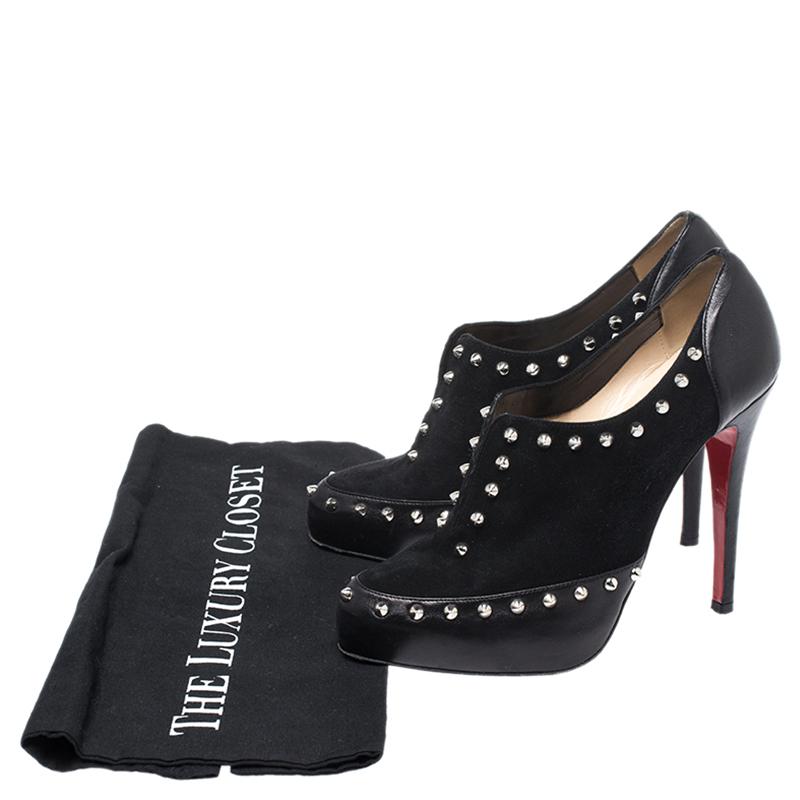 Christian Louboutin Black Leather And Suede V Vamp Spike Studded Booties Size 38 1