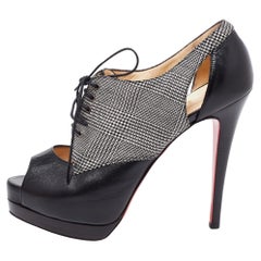 Christian Louboutin Black Leather And Tartan Platform Oxford Booties Size 38.5