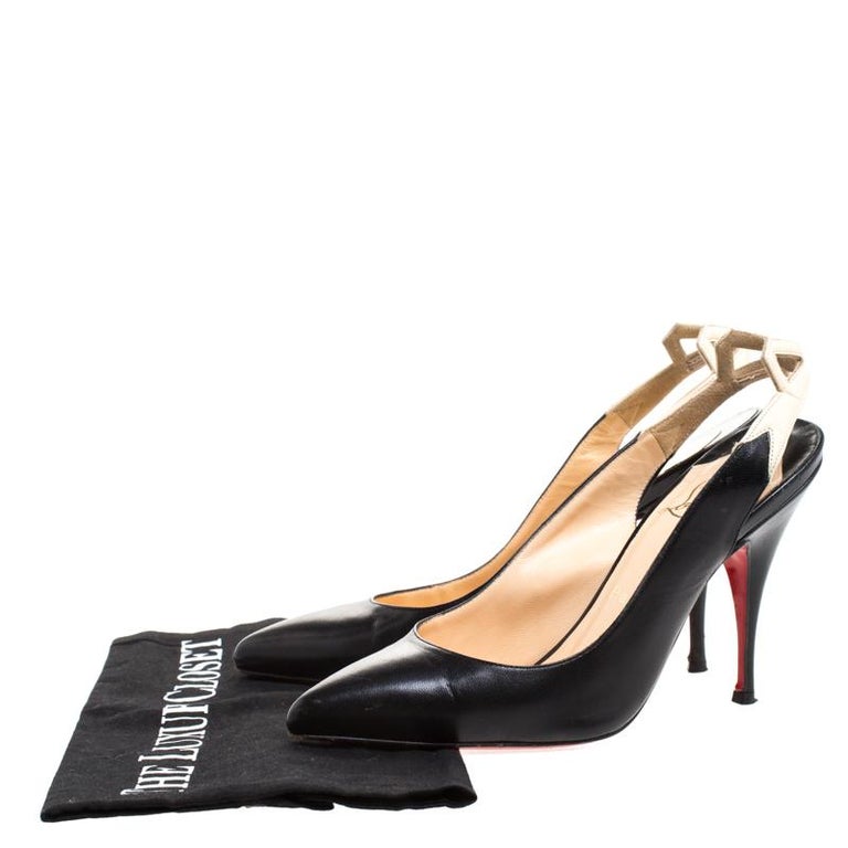 Christian Louboutin Black Leather And White Bow Slingback Pointed Toe ...