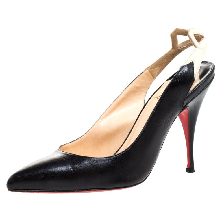 Christian Louboutin Black Leather And White Bow Slingback Pointed Toe