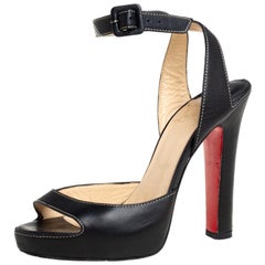 Christian Louboutin Black Leather Ankle Strap Sandals Size 37