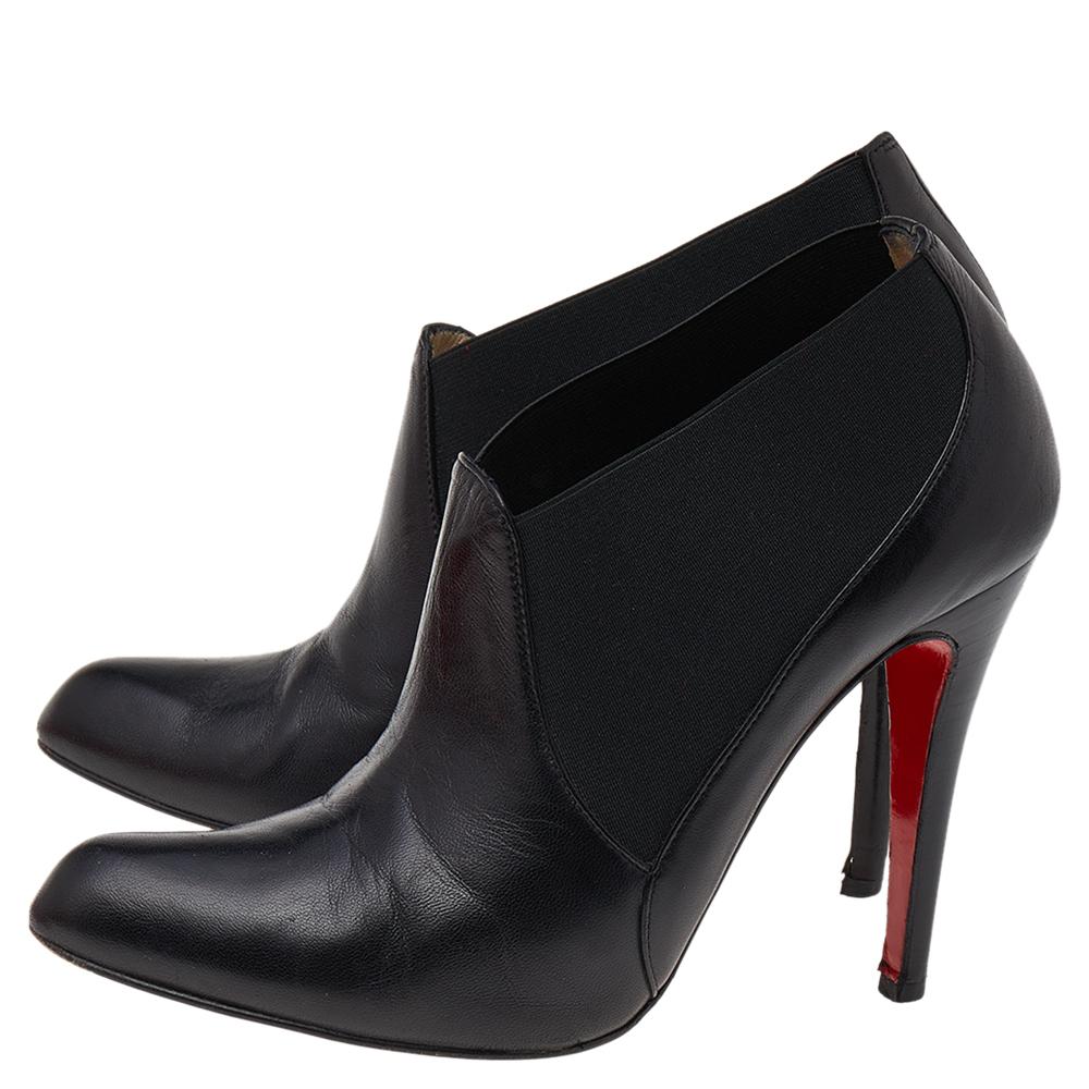 Christian Louboutin Black Leather Art Lastic Ankle Booties Size 38.5 at 1stDibs louboutin ankle booties