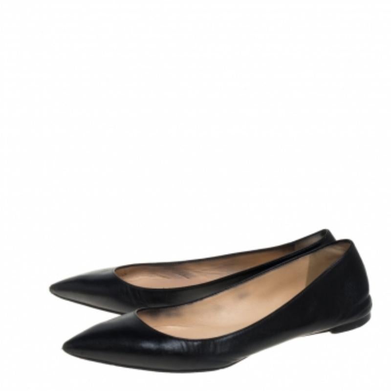Christian Louboutin Black Leather Ballalla Pointed Toe Flats Size 37 In Fair Condition For Sale In Dubai, Al Qouz 2