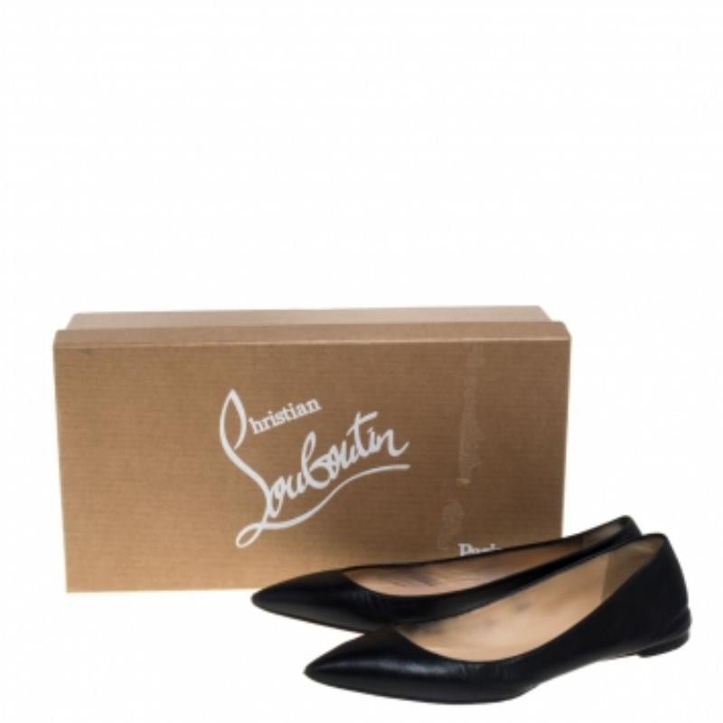 Women's Christian Louboutin Black Leather Ballalla Pointed Toe Flats Size 37 For Sale