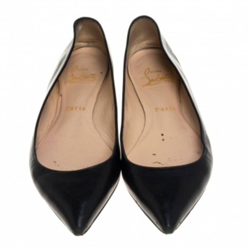 Christian Louboutin Black Leather Ballalla Pointed Toe Flats Size 37 For Sale 3