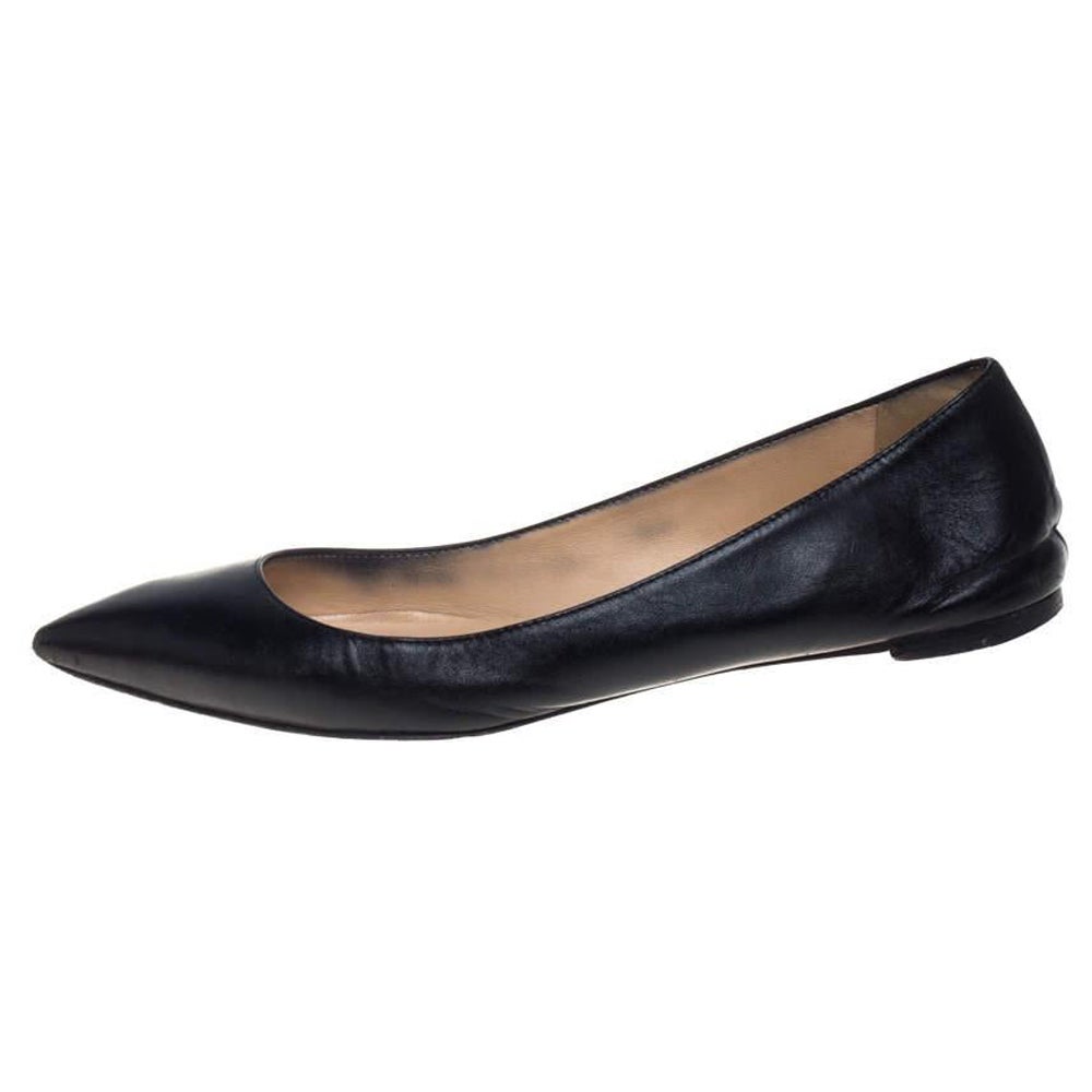Christian Louboutin Black Leather Ballalla Pointed Toe Flats Size 37