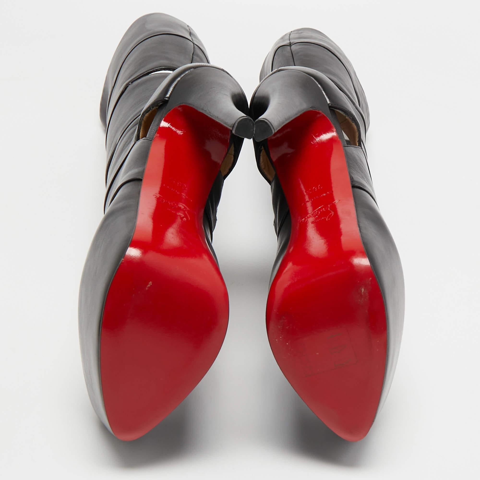 Christian Louboutin Black Leather Bandita Platform Knee Length Boots Size 36.5 3