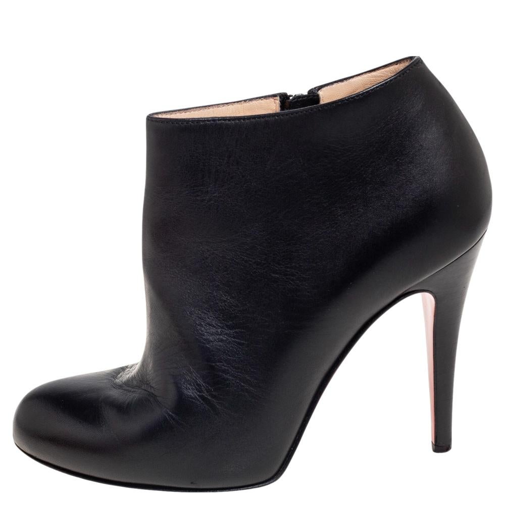 Women's Christian Louboutin Black Leather Belle Ankle Boots Size 36.5 For Sale