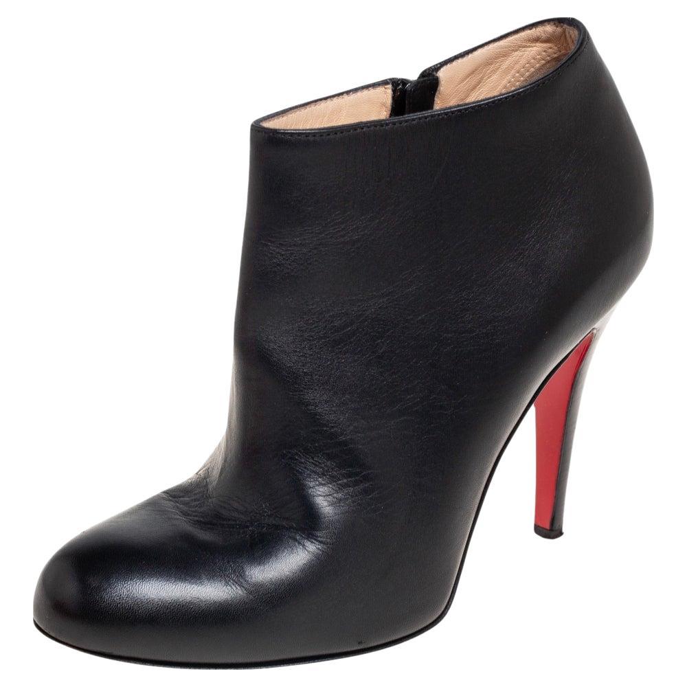 Christian Louboutin Black Leather Belle Ankle Boots Size 36.5 For Sale