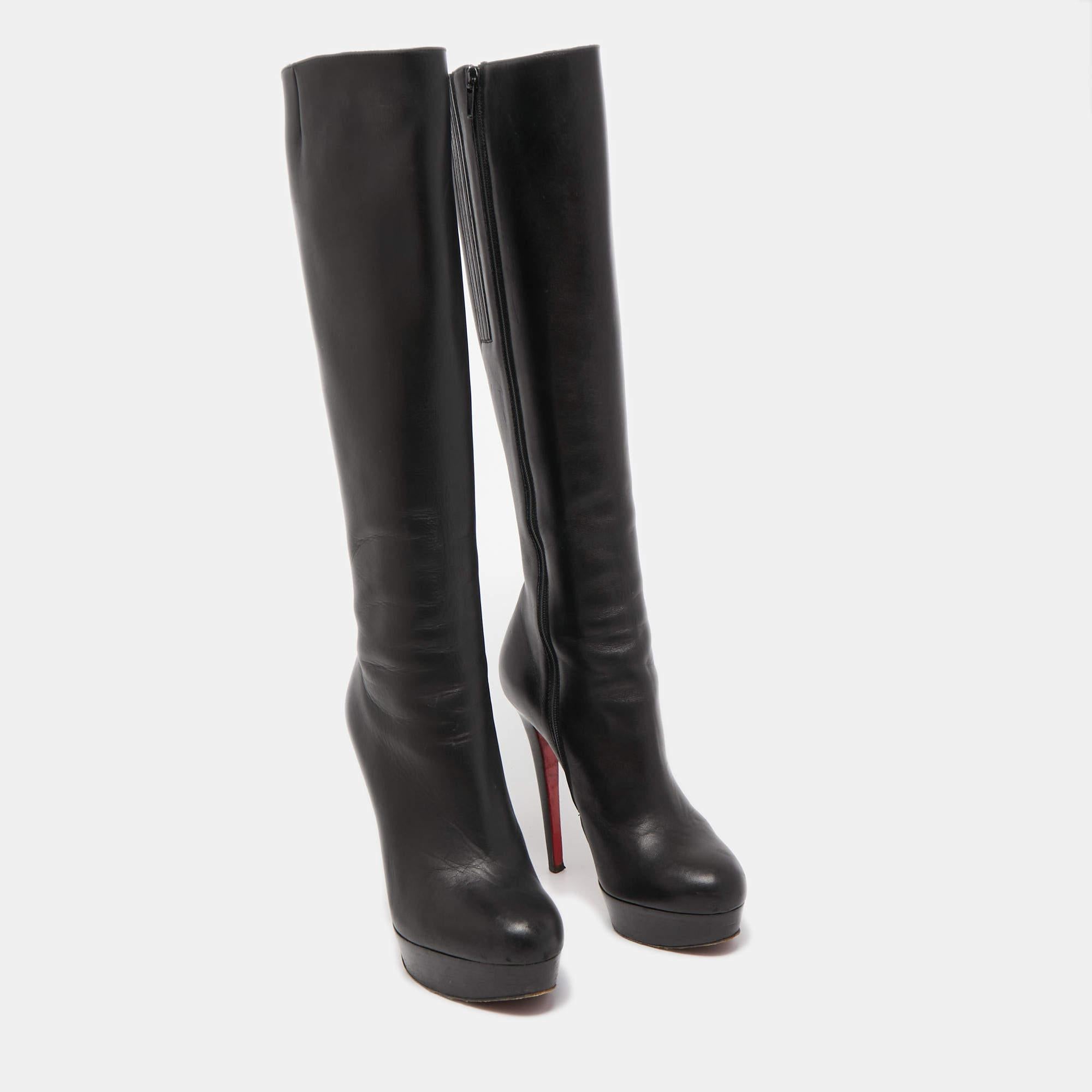 Women's Christian Louboutin Black Leather Bianca Botta Knee High Boots Size 37