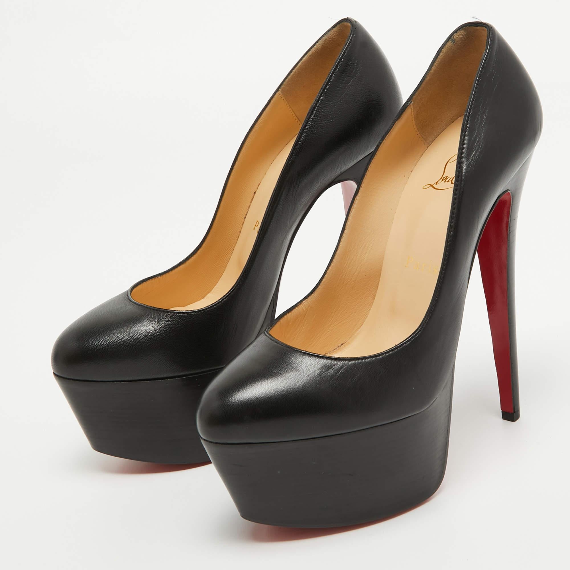 These pumps from Christian Louboutin are meant to be a loved choice. Wonderfully crafted and balanced on sleek heels, the pumps will lift your feet in a stunning silhouette.

Includes: Branded Box