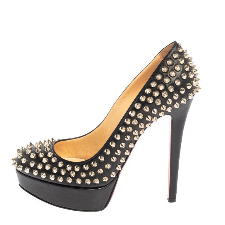 Christian Louboutin Black Leather Bianca Spikes Pumps Size 37 at 1stDibs