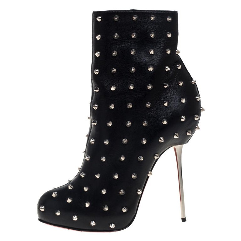 Christian Louboutin Black Leather Big Lips Spiked Ankle Boots Size 38 ...