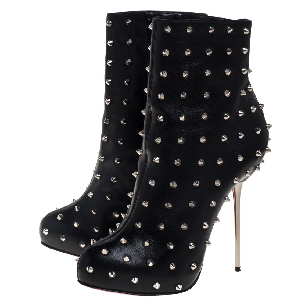 Christian Louboutin Black Leather Big Lips Spiked Ankle Boots Size 38 1