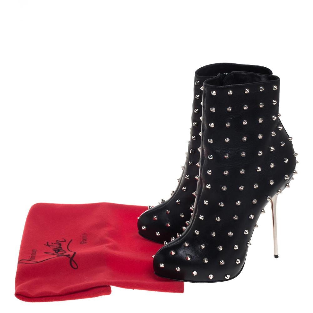 Christian Louboutin Black Leather Big Lips Spiked Ankle Boots Size 38 3