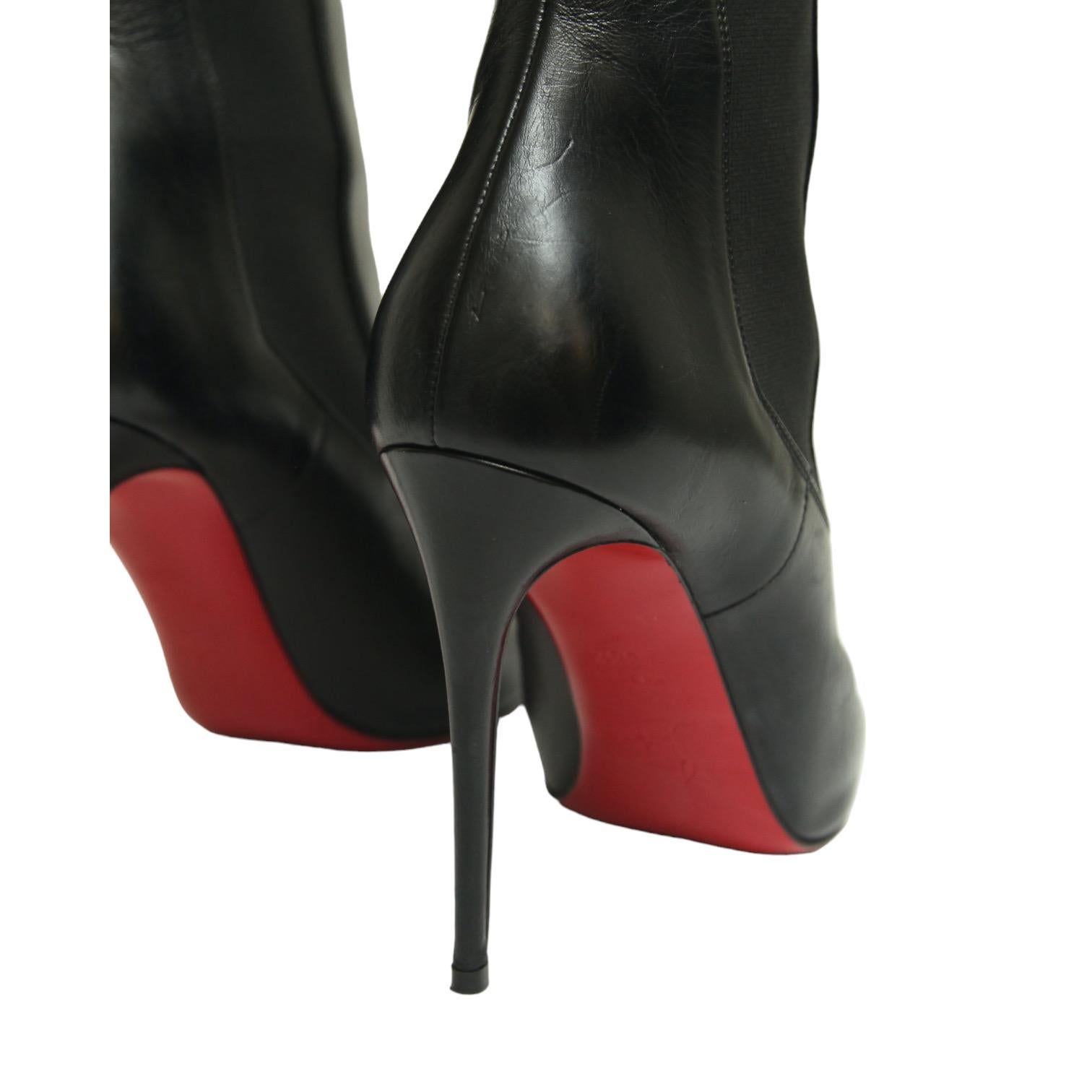 CHRISTIAN LOUBOUTIN Black Leather Bootie BANJO Ankle Boot Spiked Cap Toe 38.5 For Sale 3
